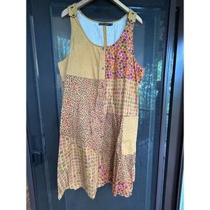Gudrun Sjoden Dress Pinafore Mustard & Earth Tones EUC ☀️